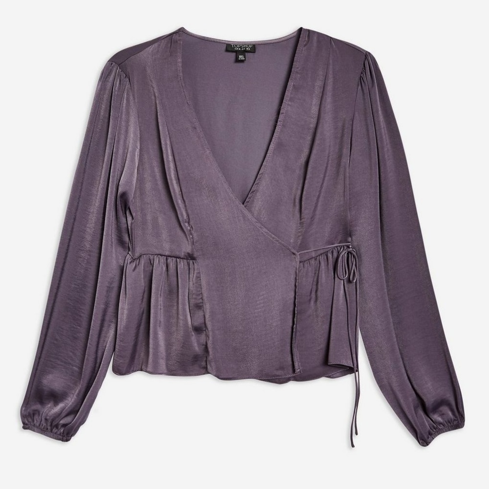 Topshop purple satin wrap blouse